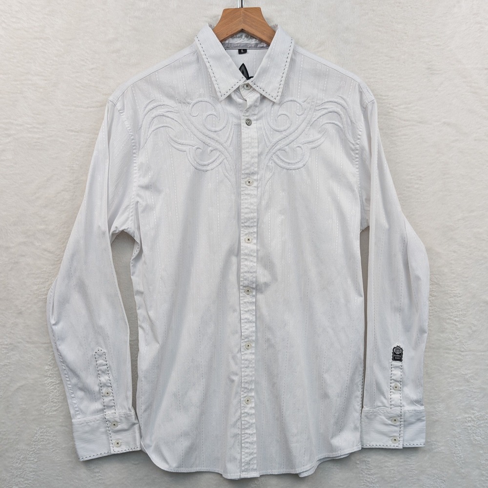 VTG Roar Maverick Button Down Shirt Men's M White Embroidered Tribal Cowboy Y2K